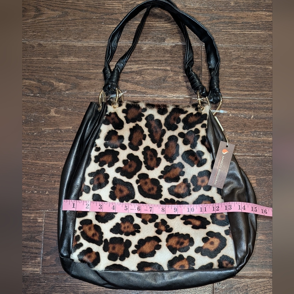 NWT Marco Buggiani Leather and Leopard Print Hide Hobo Shoulder Bag - Picture 3 of 9